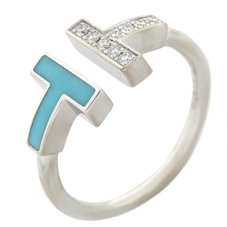ティファニー(Tiffany & Co.)のティファニー Tiffany & Co リング 指輪 Tワイヤー K18WG ダイヤモンド ターコイズ ホワイトゴールドXブルー T&Co. AU750  64028162【中古】(リング(指輪))