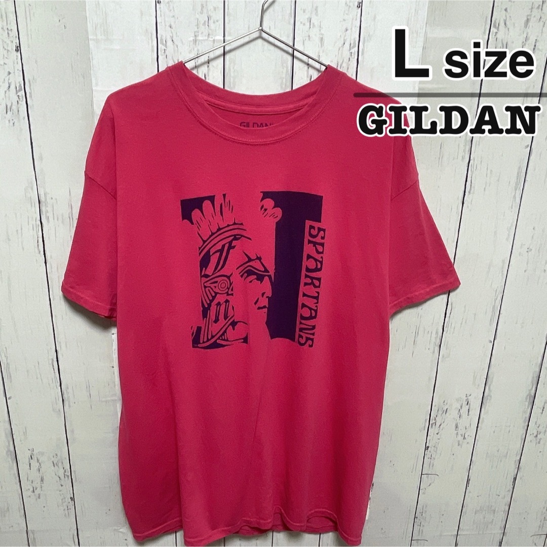 GILDAN(ギルタン)のUSA古着　GILDAN　Tシャツ　L　ピンク　カレッジロゴ　プリント　ドライ メンズのトップス(Tシャツ/カットソー(半袖/袖なし))の商品写真