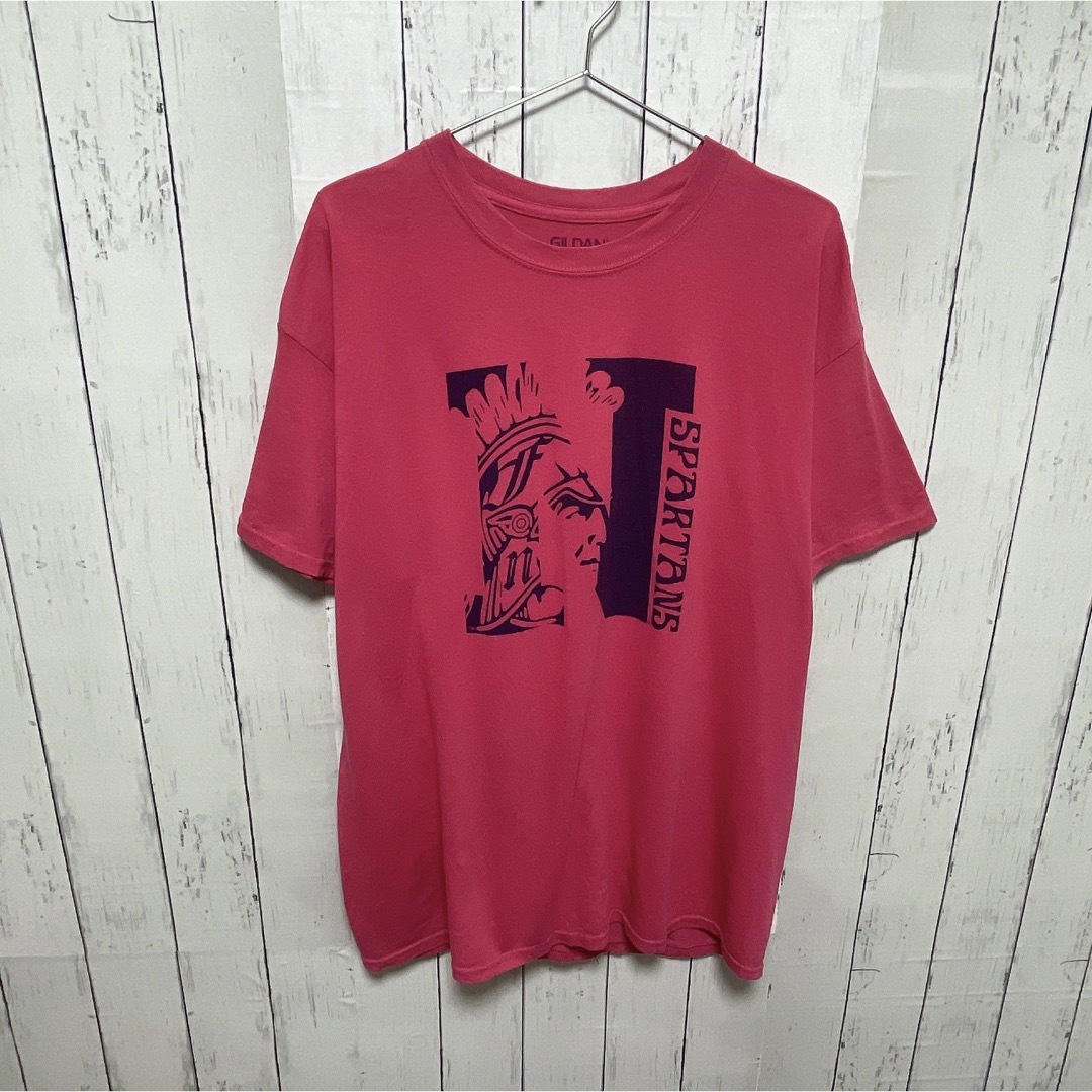 GILDAN(ギルタン)のUSA古着　GILDAN　Tシャツ　L　ピンク　カレッジロゴ　プリント　ドライ メンズのトップス(Tシャツ/カットソー(半袖/袖なし))の商品写真