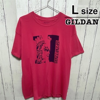 ギルタン(GILDAN)のUSA古着　GILDAN　Tシャツ　L　ピンク　カレッジロゴ　プリント　ドライ(Tシャツ/カットソー(半袖/袖なし))