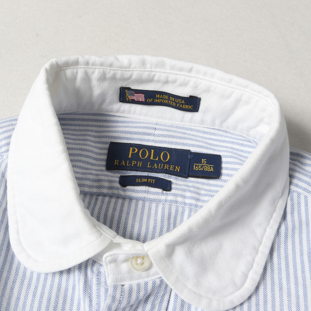 POLO RALPH LAUREN(ポロラルフローレン)のPOLO Ralph Lauren ポロ ラルフローレン シャツ サイズ:15 クレリック ラウンドカラー ストライプ オックスフォード 長袖シャツ  OX SLIM FIT USA製 ホワイト サックスブルー トップス カジュアルシャツ【メンズ】【中古】 メンズのトップス(シャツ)の商品写真