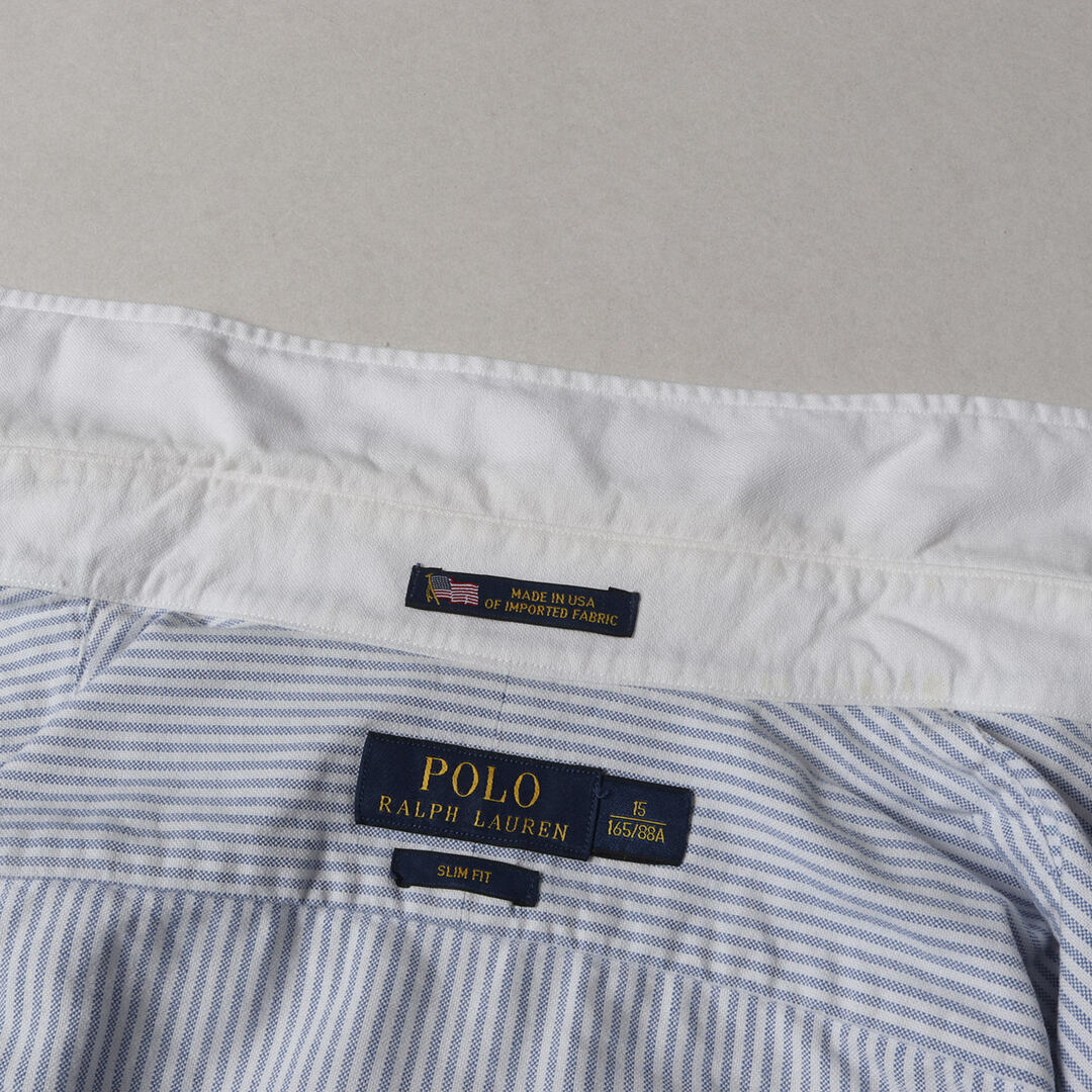 POLO RALPH LAUREN(ポロラルフローレン)のPOLO Ralph Lauren ポロ ラルフローレン シャツ サイズ:15 クレリック ラウンドカラー ストライプ オックスフォード 長袖シャツ  OX SLIM FIT USA製 ホワイト サックスブルー トップス カジュアルシャツ【メンズ】【中古】 メンズのトップス(シャツ)の商品写真