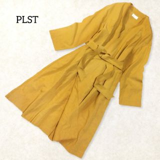 PLST - プラステ ✿ ノーカラー ジャケット コート 薄手 マスタード 麻混 ベルト 春