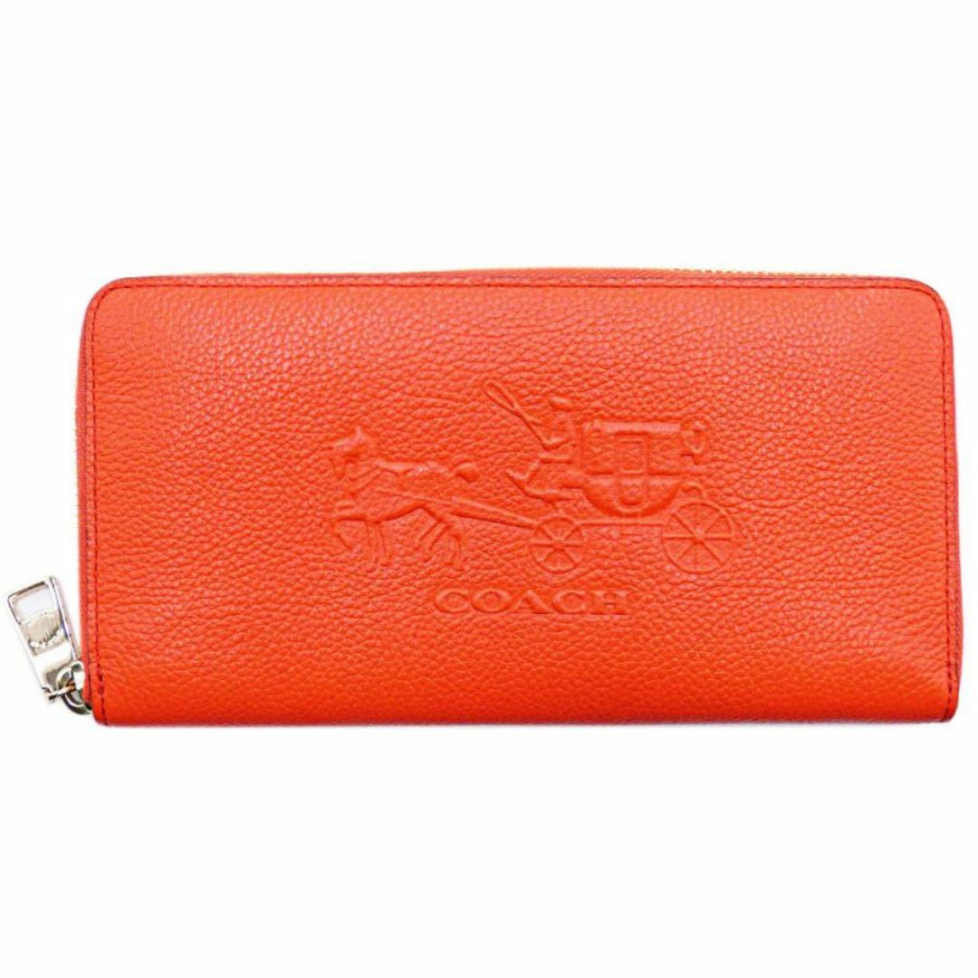 COACH(コーチ)の美品 コーチ 財布 COACH レザー エンボス ホース アンド キャリッジ ラウンドファスナー長財布 オレンジ系 52401 OJ10217 レディースのファッション小物(財布)の商品写真