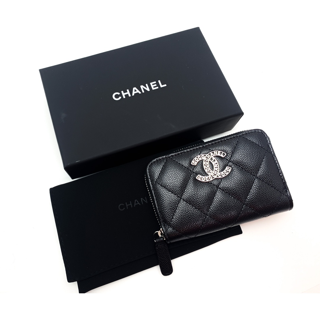 CHANEL(シャネル)のCHANEL シャネル ココ金具 CCマーク キャビアスキン 黒 ブラック ジッピーコインパース AP3830 コインケース コンパクト サイフ 財布 ブランド レディースのファッション小物(財布)の商品写真