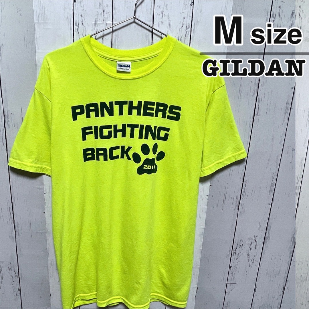 GILDAN(ギルタン)のUSA古着　GILDAN　Tシャツ　M　イエロー　蛍光色　プリント　ロゴ　ドライ メンズのトップス(Tシャツ/カットソー(半袖/袖なし))の商品写真