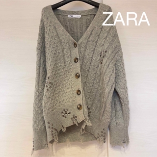 ZARA/ザラ　スタッズ　ケーブルニット カーディガン(カーディガン)