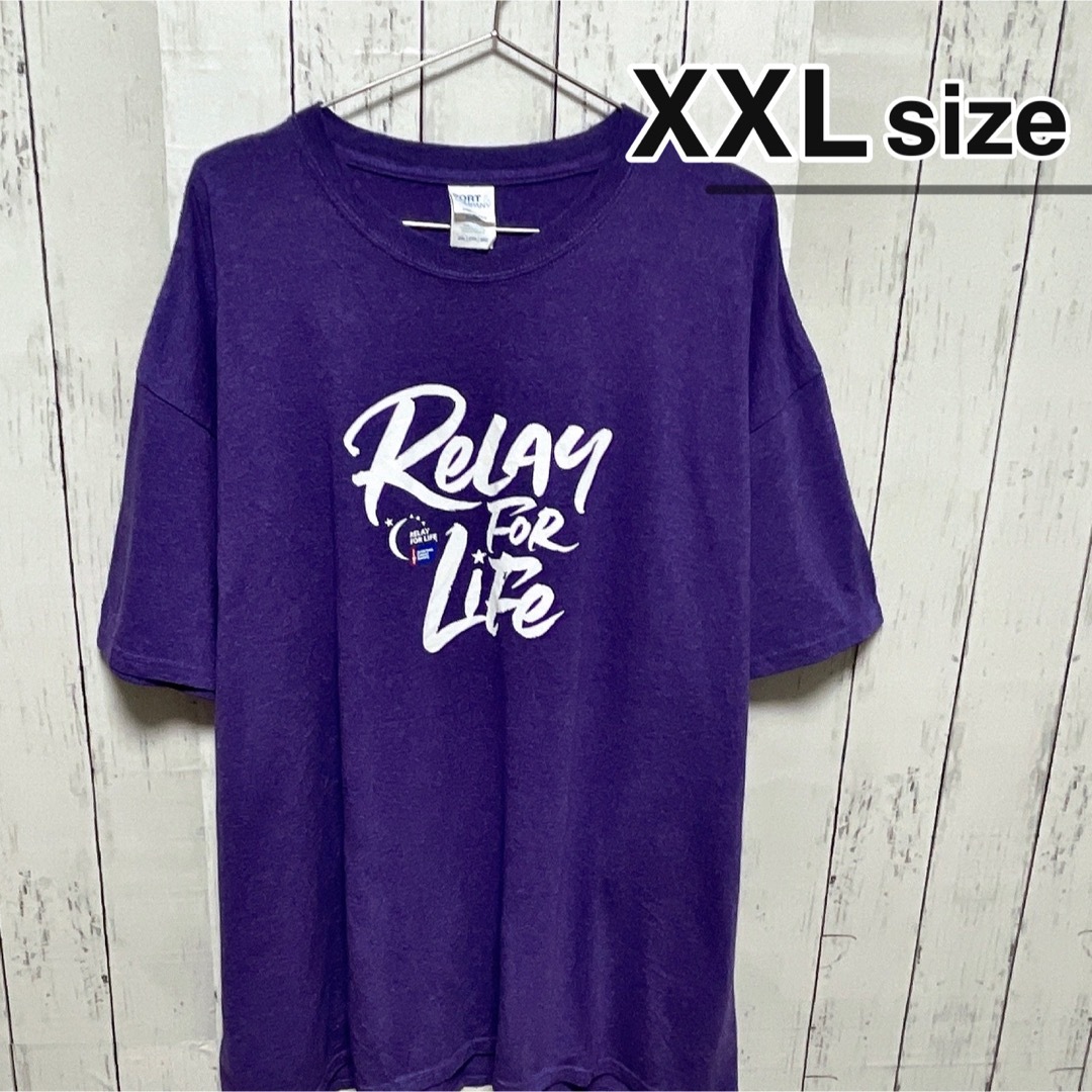 USA古着　Tシャツ　XXLサイズ　パープル　紫　プリント　ロゴ　オーバーサイズ メンズのトップス(Tシャツ/カットソー(半袖/袖なし))の商品写真