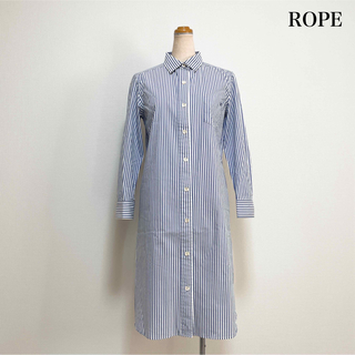ロペ(ROPE’)のROPE ロペ  ストライプシャツワンピース ブルー コットン混 日本製 春♡(ひざ丈ワンピース)