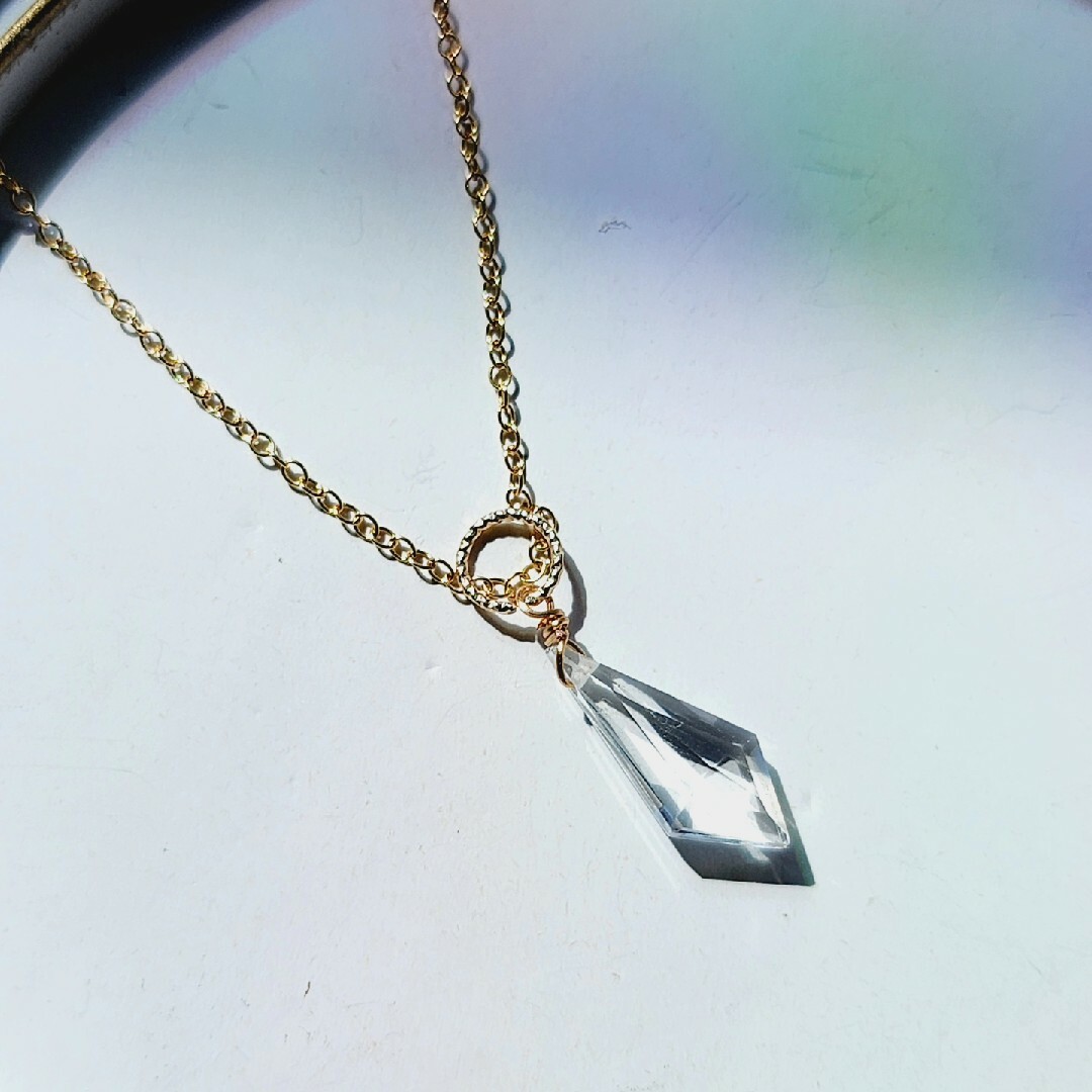 水晶 クリスタル のダイヤペンダントトップ✩.*˚天然石×14kgf ハンドメイドのアクセサリー(ネックレス)の商品写真