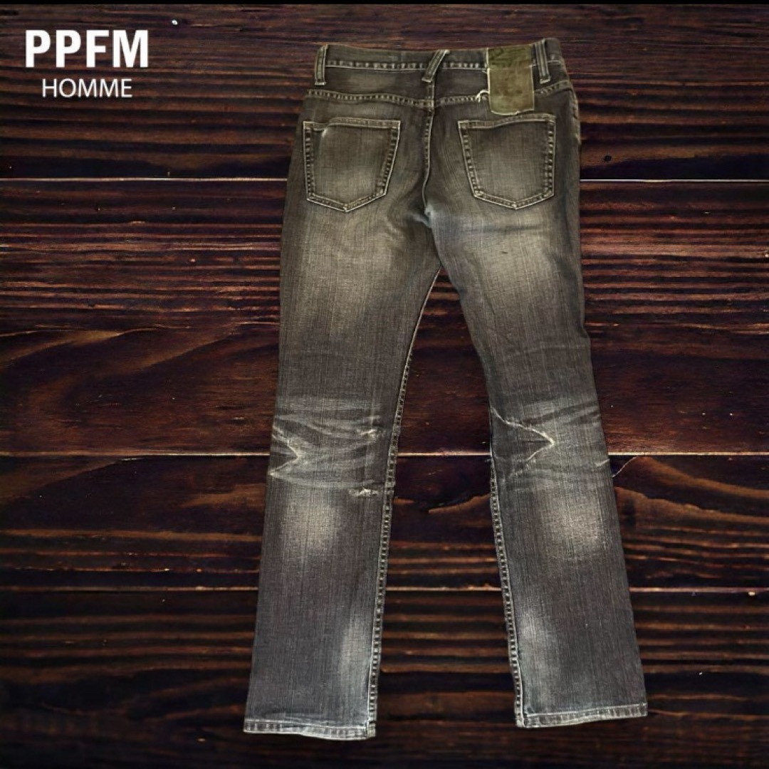 PPFM(ピーピーエフエム)のPPFM テーパードデニム 鬼ヒゲ ハチノス　古着　メンズ メンズのパンツ(デニム/ジーンズ)の商品写真
