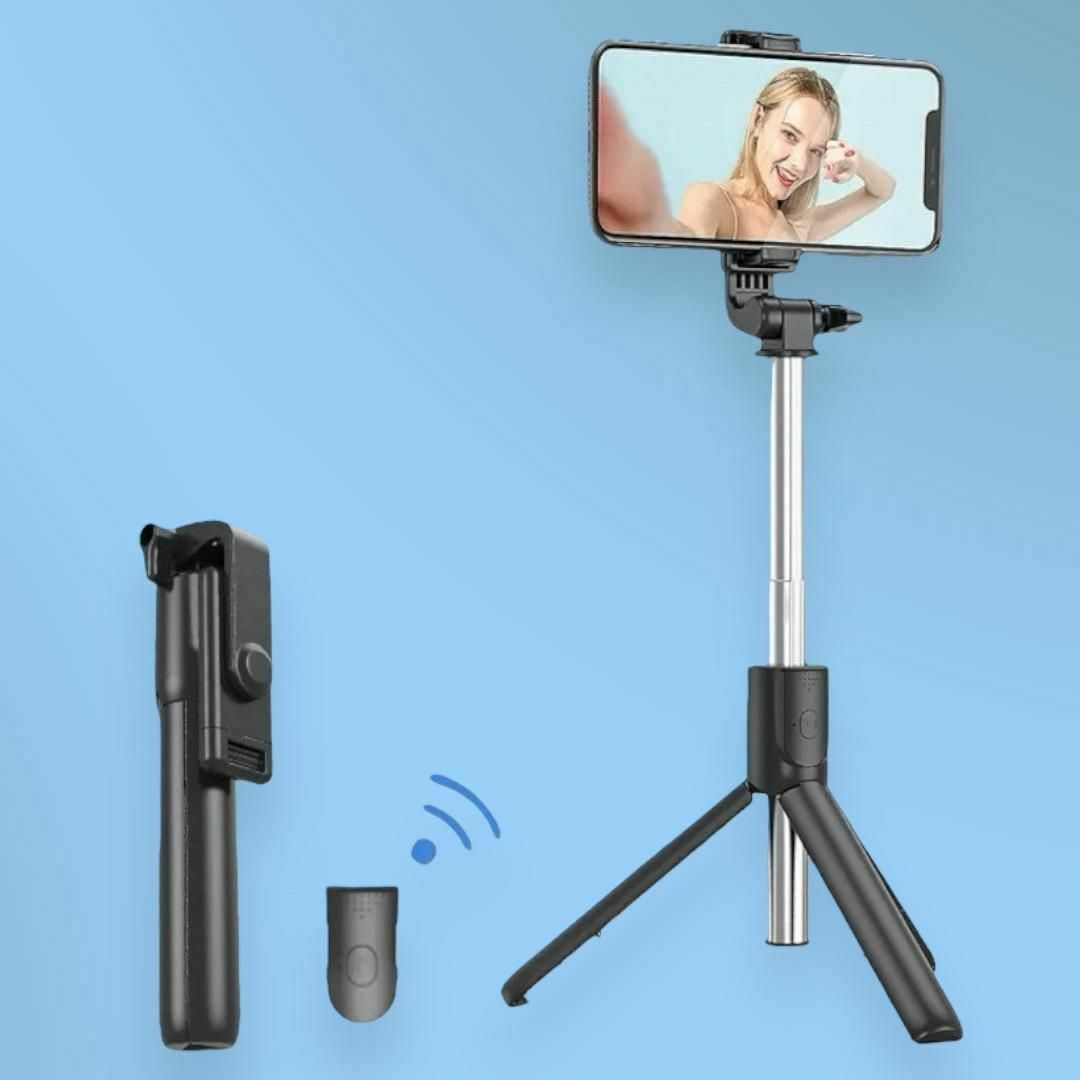自撮り棒 セルカ棒 Bluetooth 三脚 360度　スマホスタンド ピンク スマホ/家電/カメラのスマホアクセサリー(自撮り棒)の商品写真