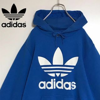 アディダス(adidas)の【人気定番】アディダス　ビッグロゴ入りパーカー　裏起毛　ブルー　K687(パーカー)