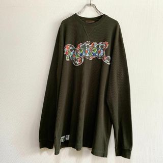 ヴィンテージ(VINTAGE)のアメリカ古着　サーマルカットソー　ワッフル生地　長袖　Tシャツ　ロンT　カーキ(Tシャツ/カットソー(七分/長袖))