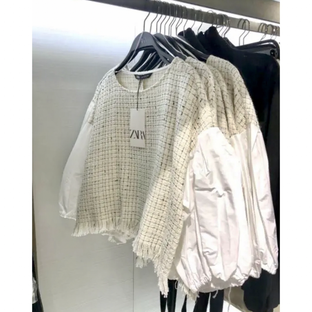 ZARA(ザラ)の【最終価格】美品 ZARA 異素材 パフスリーブプルオーバー レディースのトップス(シャツ/ブラウス(長袖/七分))の商品写真