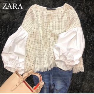 ザラ(ZARA)の【最終価格】美品 ZARA 異素材 パフスリーブプルオーバー(シャツ/ブラウス(長袖/七分))