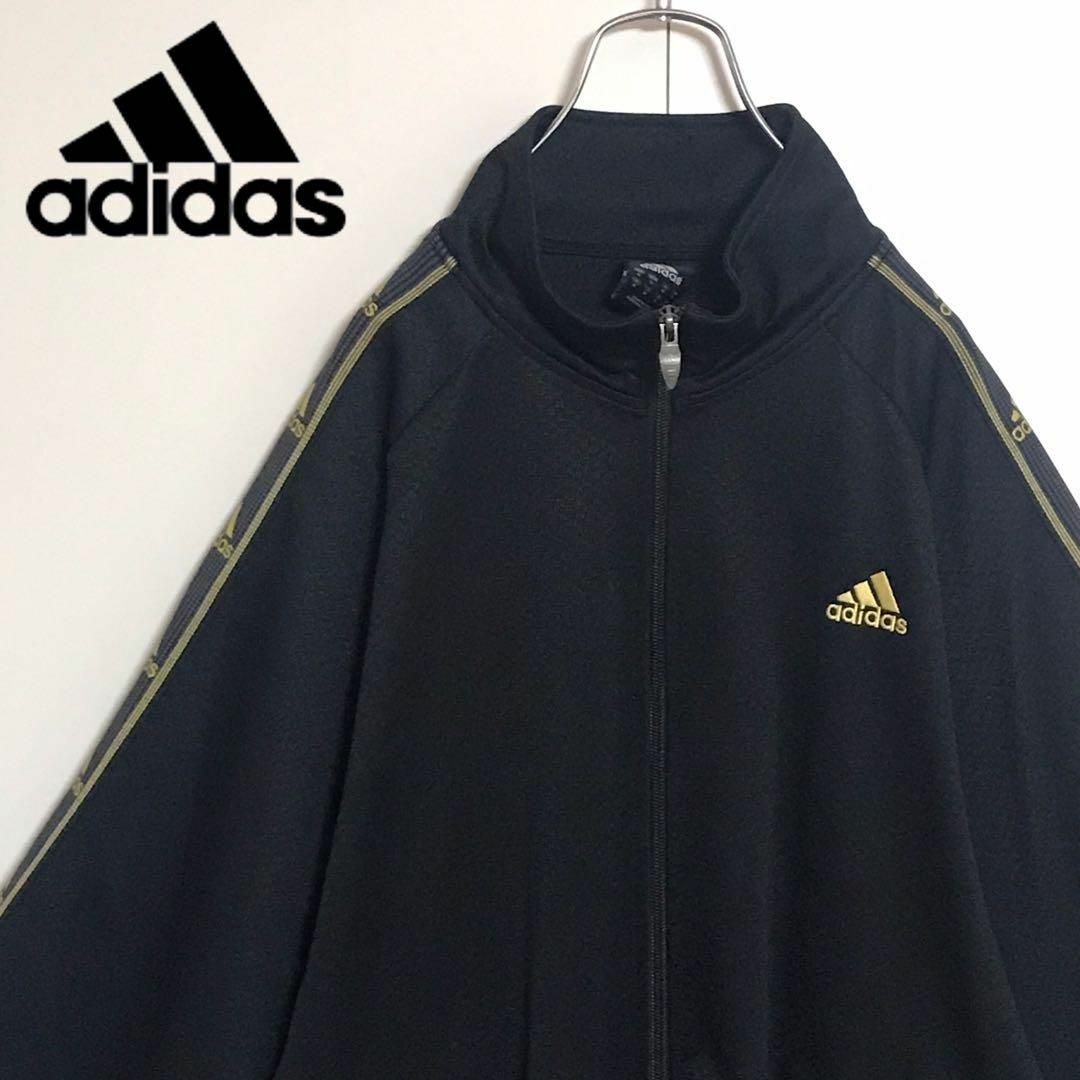 adidas(アディダス)の【日本製】アディダス　金刺繍ロゴ入りジャージ　ブラック　美品　万国旗　K673 メンズのトップス(ジャージ)の商品写真