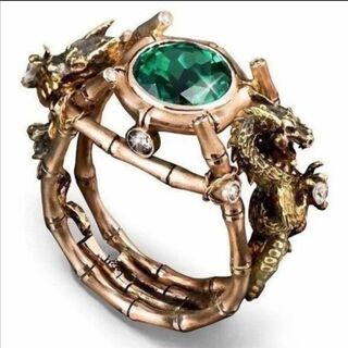 【SALE】リング メンズ ゴールド グリーン ドラゴン 緑 竜 指輪 20号(リング(指輪))