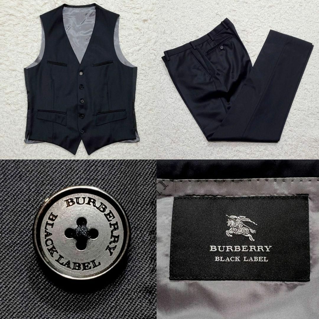 BURBERRY BLACK LABEL(バーバリーブラックレーベル)の極美品 XL バーバリーブラックレーベル 背抜き 羊毛3Pスーツ 黒 水牛ボタン メンズのスーツ(セットアップ)の商品写真