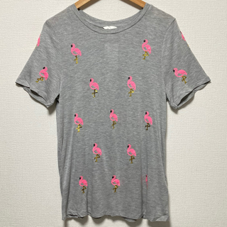 エイチアンドエム(H&M)の新品 H&M Tシャツ スパンコール フラミンゴ カットソー トップス グレー(Tシャツ(半袖/袖なし))