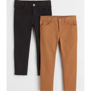 エイチアンドエム(H&M)のキッズ 男の子 長ズボン パンツ 黒 茶 2本セット 新品h&m 130(パンツ/スパッツ)