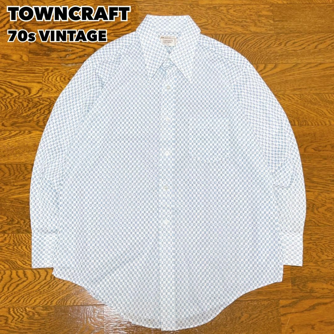 TOWNCRAFT(タウンクラフト)の70s TOWNCRAFT タウンクラフト 総柄シャツ 水色 JCPenny メンズのトップス(Tシャツ/カットソー(七分/長袖))の商品写真