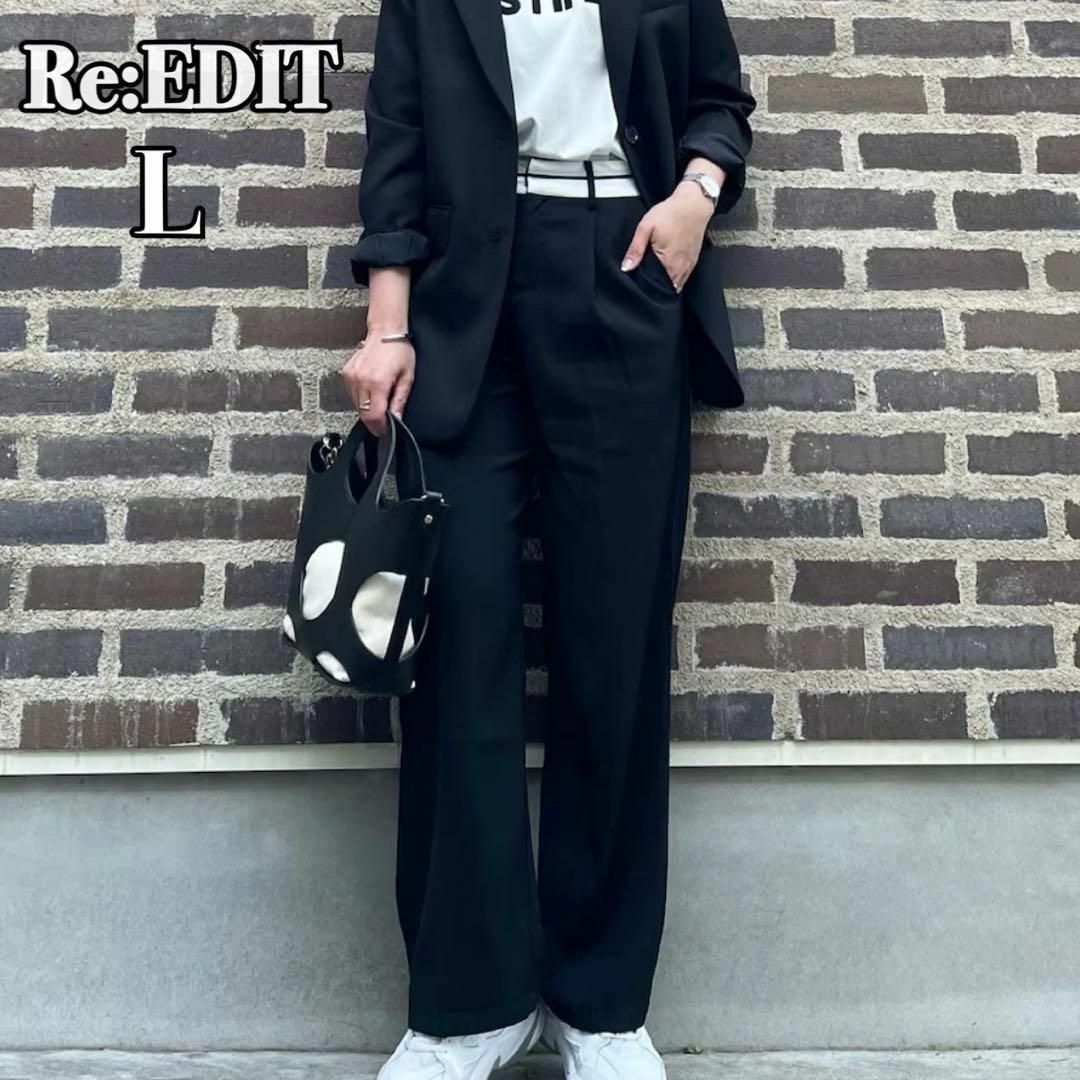 Re:EDIT(リエディ)の❤️人気商品❤️リエディ マーベルトウエストデザインタックパンツ 黒 L 入学式 レディースのパンツ(カジュアルパンツ)の商品写真