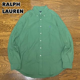 RALPH LAUREN ラルフローレン シャツ長袖 無地 刺繍ロゴ グリーン