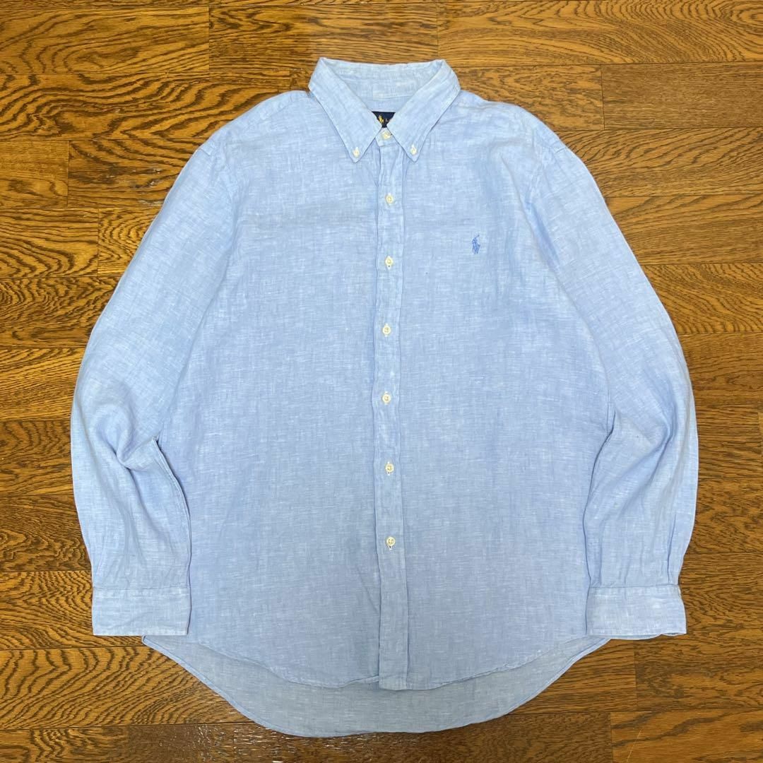 Ralph Lauren(ラルフローレン)のRALPH LAUREN ラルフローレン リネンシャツ 長袖 水色 L メンズのトップス(Tシャツ/カットソー(七分/長袖))の商品写真