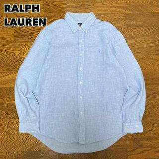 ラルフローレン(Ralph Lauren)のRALPH LAUREN ラルフローレン リネンシャツ 長袖 水色 L(Tシャツ/カットソー(七分/長袖))