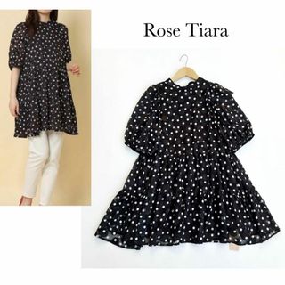 ローズティアラ(Rose Tiara)のタグ付き♡ローズティアラ＊パフスリーブドットブラウス　チュニック　38(シャツ/ブラウス(半袖/袖なし))