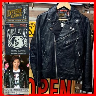 ヒステリックグラマー(HYSTERIC GLAMOUR)の定価10.7万　ヒステリックグラマー　ラムレザー　ダブルライダースジャケット　Ｍ(ライダースジャケット)