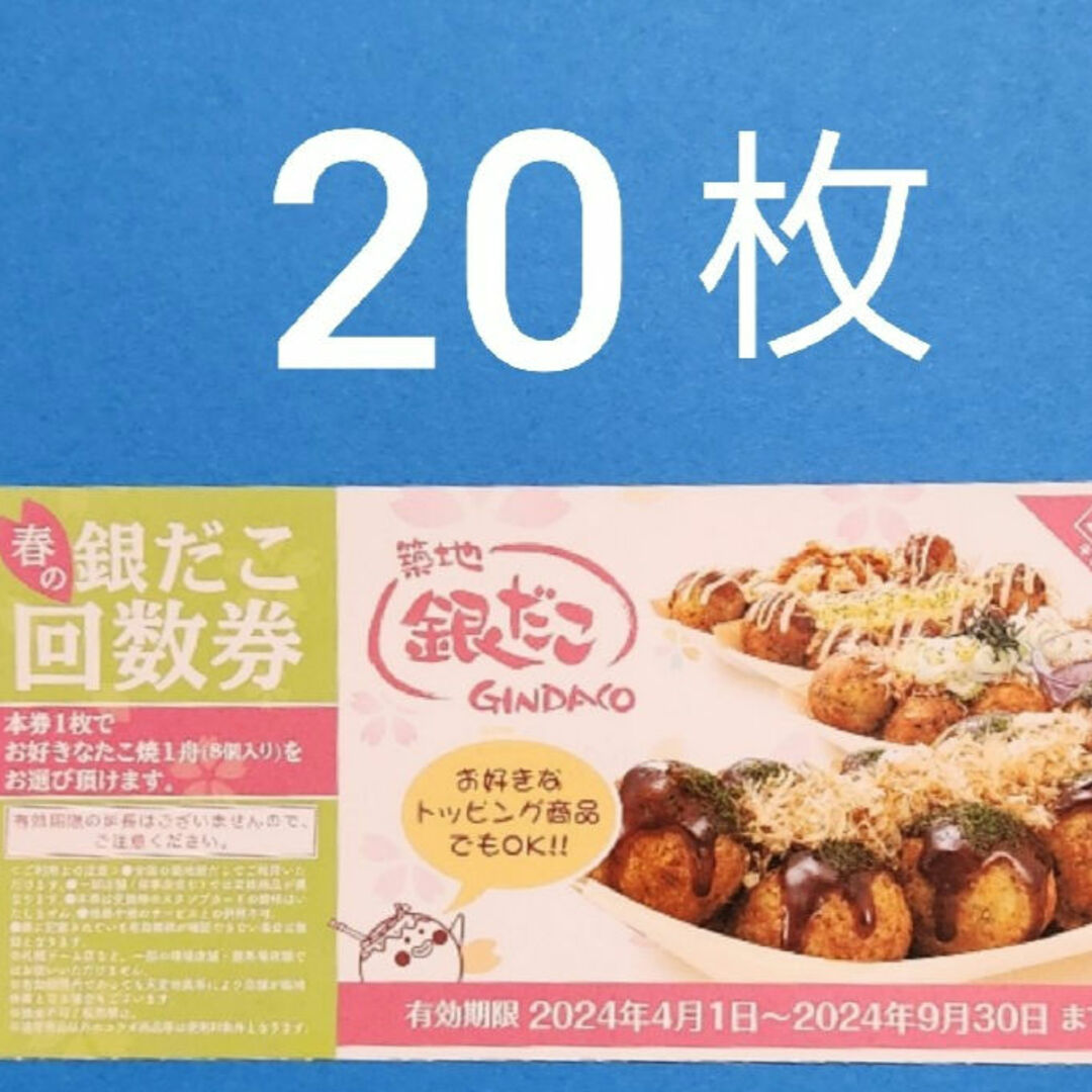 【匿名配送】銀だこ　回数券　20枚 チケットの優待券/割引券(フード/ドリンク券)の商品写真