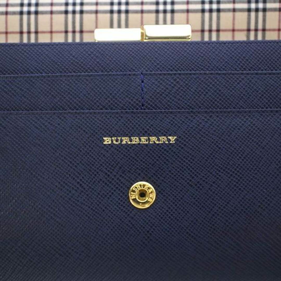 BURBERRY(バーバリー)のバーバリー 長財布 二つ折り がま口 ロゴ 内側ノバチェック 紺 YT4605 レディースのファッション小物(財布)の商品写真