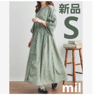 【新品】mil chiii ミル 小花柄ドロストワンピース 低身長 小柄(ロングワンピース/マキシワンピース)