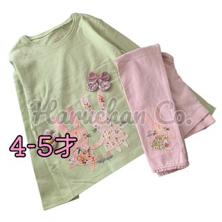 ネクスト(NEXT)の●未使用●4-5才　グリーン　うさぎ　ロンT  裾フリルレギンス　セット(Tシャツ/カットソー)