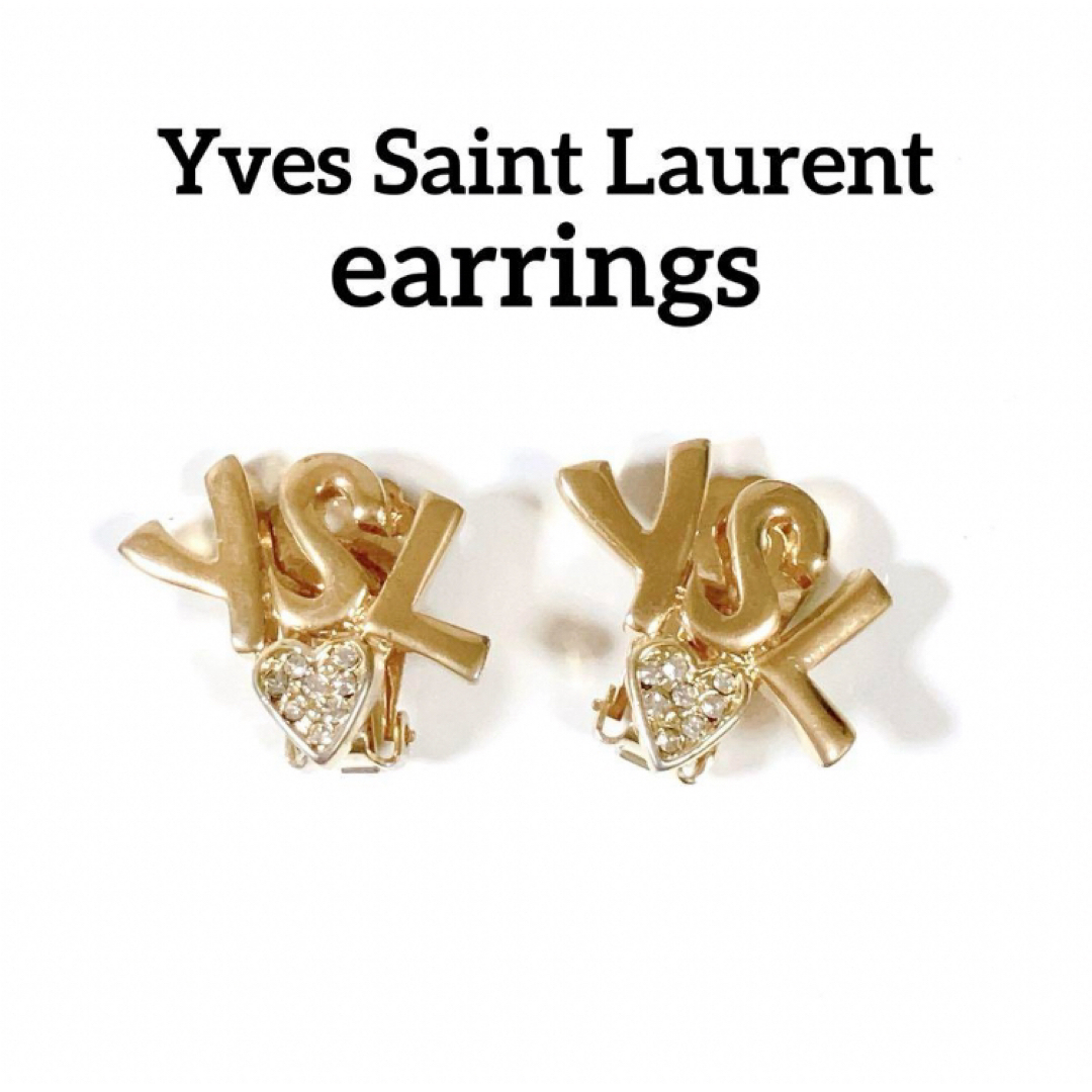 Yves Saint Laurent(イヴサンローラン)のYSL サンローラン イヤリング ハート ロゴ ラインストーン ゴールド レディースのアクセサリー(イヤリング)の商品写真