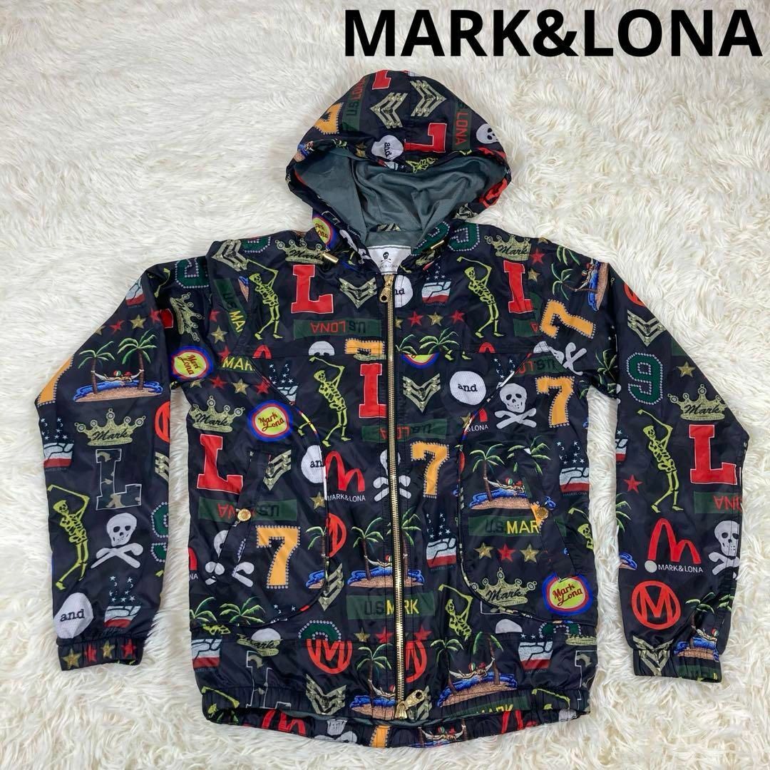 MARK&LONA(マークアンドロナ)の美品✨MARK&LONA ナイロンジャケット　Mサイズ　総柄　ブラック スポーツ/アウトドアのゴルフ(ウエア)の商品写真