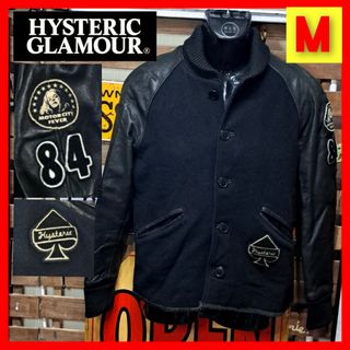 ヒステリックグラマー(HYSTERIC GLAMOUR)の定価5.7万　ヒステリックグラマー　ワッペン　レザー　スタジャン　Ｍ　ブラック(スタジャン)