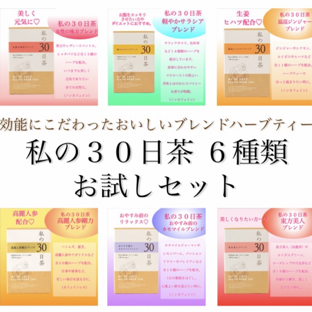 生活の木(セイカツノキ)の私の30日茶ハーブティー お試しセット6種×5TBずつ計30TB　健康茶 食品/飲料/酒の健康食品(健康茶)の商品写真