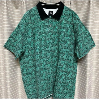 ステューシー(STUSSY)の【希少】STUSSY ポロシャツ ペイズリー XL グリーン 緑 ステューシー(ポロシャツ)