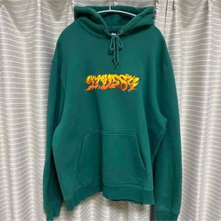 STUSSY - STUSSY パーカー グリーン ファイアー 刺繍ロゴ ステューシー