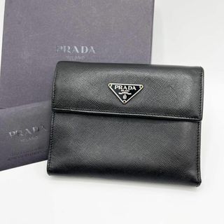 PRADA - 【付属品完備】プラダ　三つ折り財布　三角ロゴ　ブラック