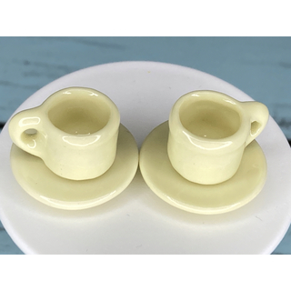 新品ミニチュア　陶器コーヒーカップｘ2　ソーサーｘ2　黄色　カラーバリエーション(その他)