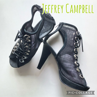 ジェフリーキャンベル(JEFFREY CAMPBELL)のJefferey Campbell メッシュレースアップサンダル 黒36(サンダル)