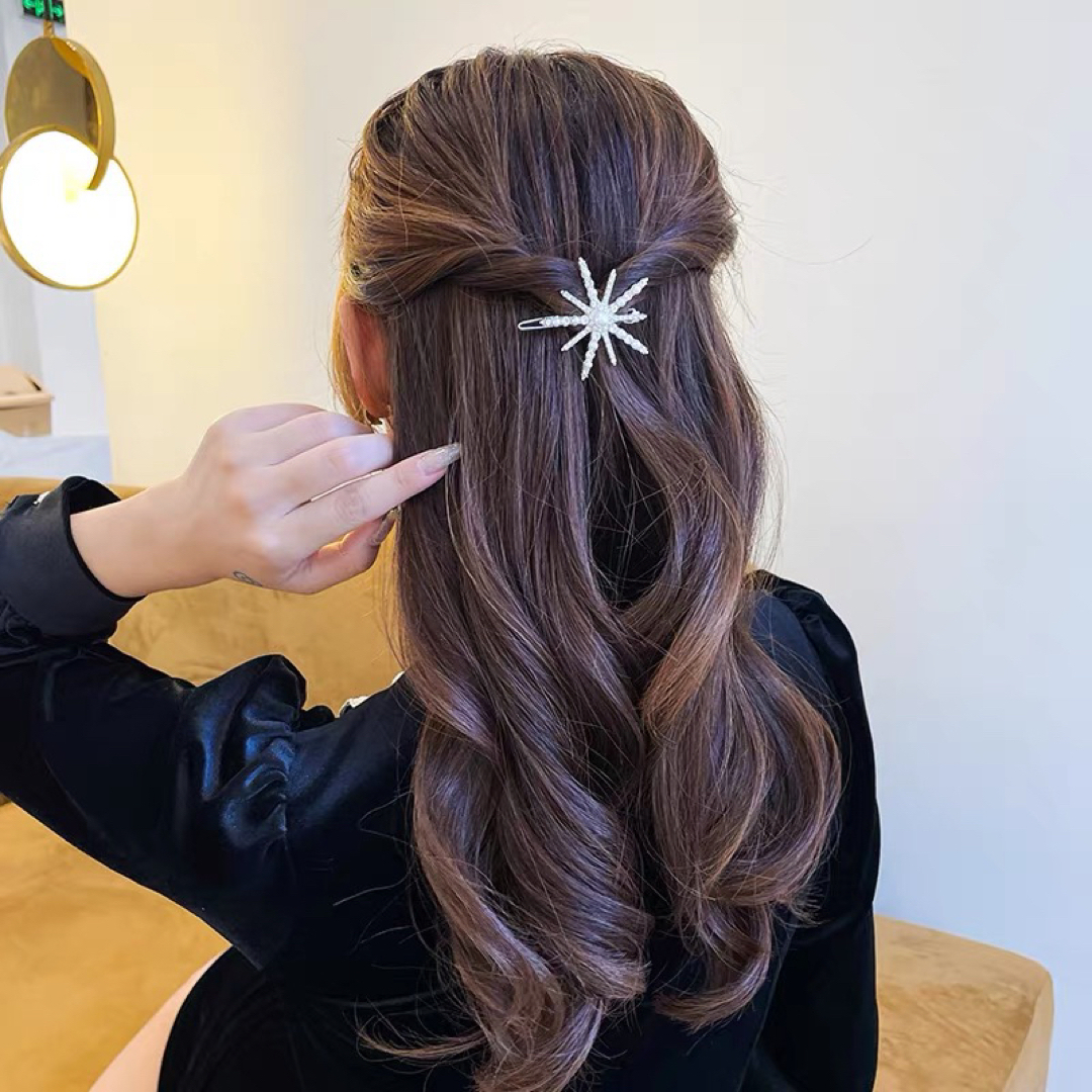 スター シルバー ヘッドドレス ヘアアクセサリー 髪飾 ブライダル 星 ピン レディースのヘアアクセサリー(ヘアピン)の商品写真