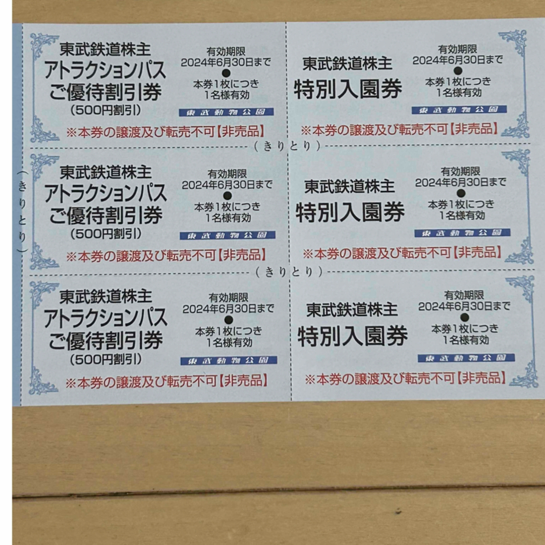 東武動物公園特別入園券   2024.6.30迄有効   3枚 チケットの施設利用券(動物園)の商品写真