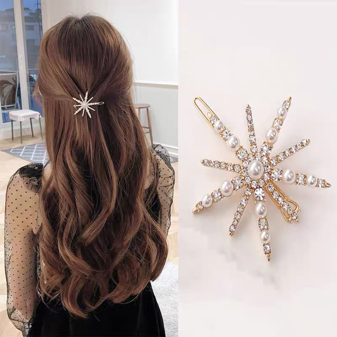 ゴールド スター ヘッドドレス ヘアアクセサリー 髪飾 ブライダル 星 ピン レディースのヘアアクセサリー(ヘアピン)の商品写真