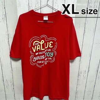 USA古着　Tシャツ　XLサイズ　レッド　赤　プリント　ロゴ　コットン　ポップ(Tシャツ/カットソー(半袖/袖なし))