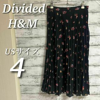 エイチアンドエム(H&M)のDivided H&M 花柄プリーツスカート　ミモレ丈　ブラック　USサイズ4(ロングスカート)